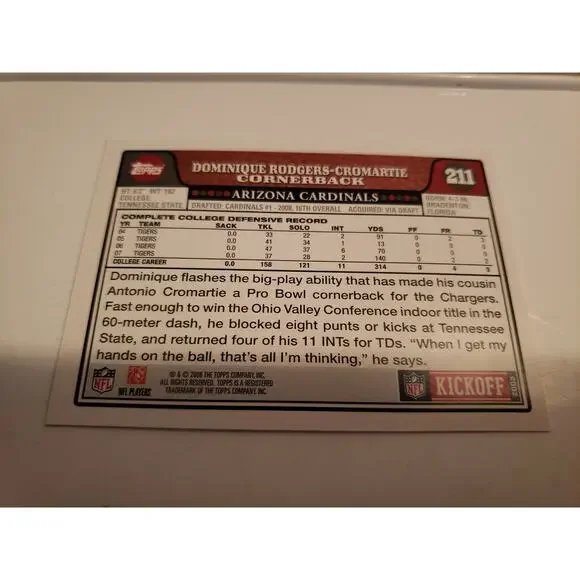 Dominique Rodgers-Cromartie 2008 Topps #358 - Rookie Card RC - Cardinals - NFL - Picture 2 of 3